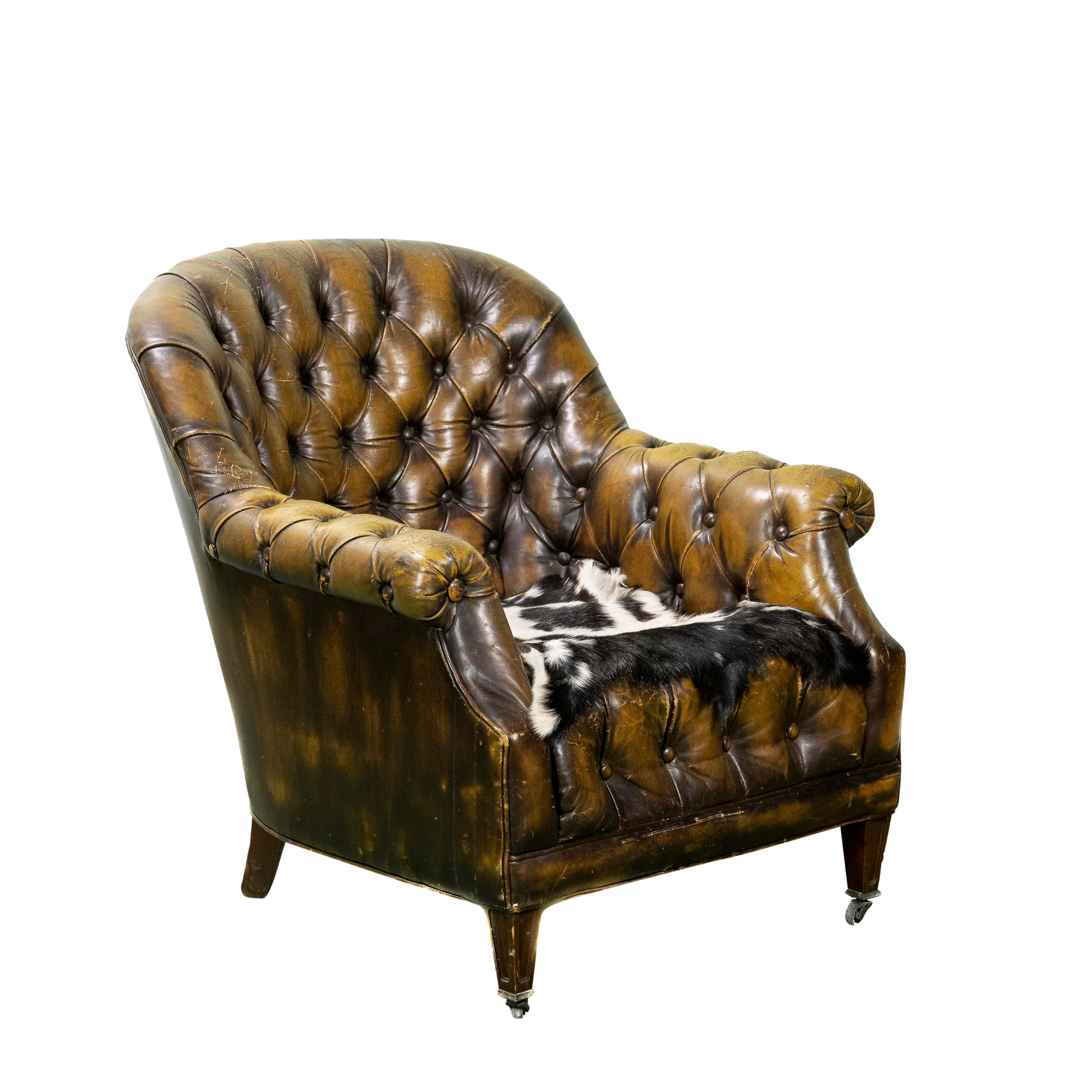 Antique Tufted Leather Arm Chair In Burnished Gold Chairish