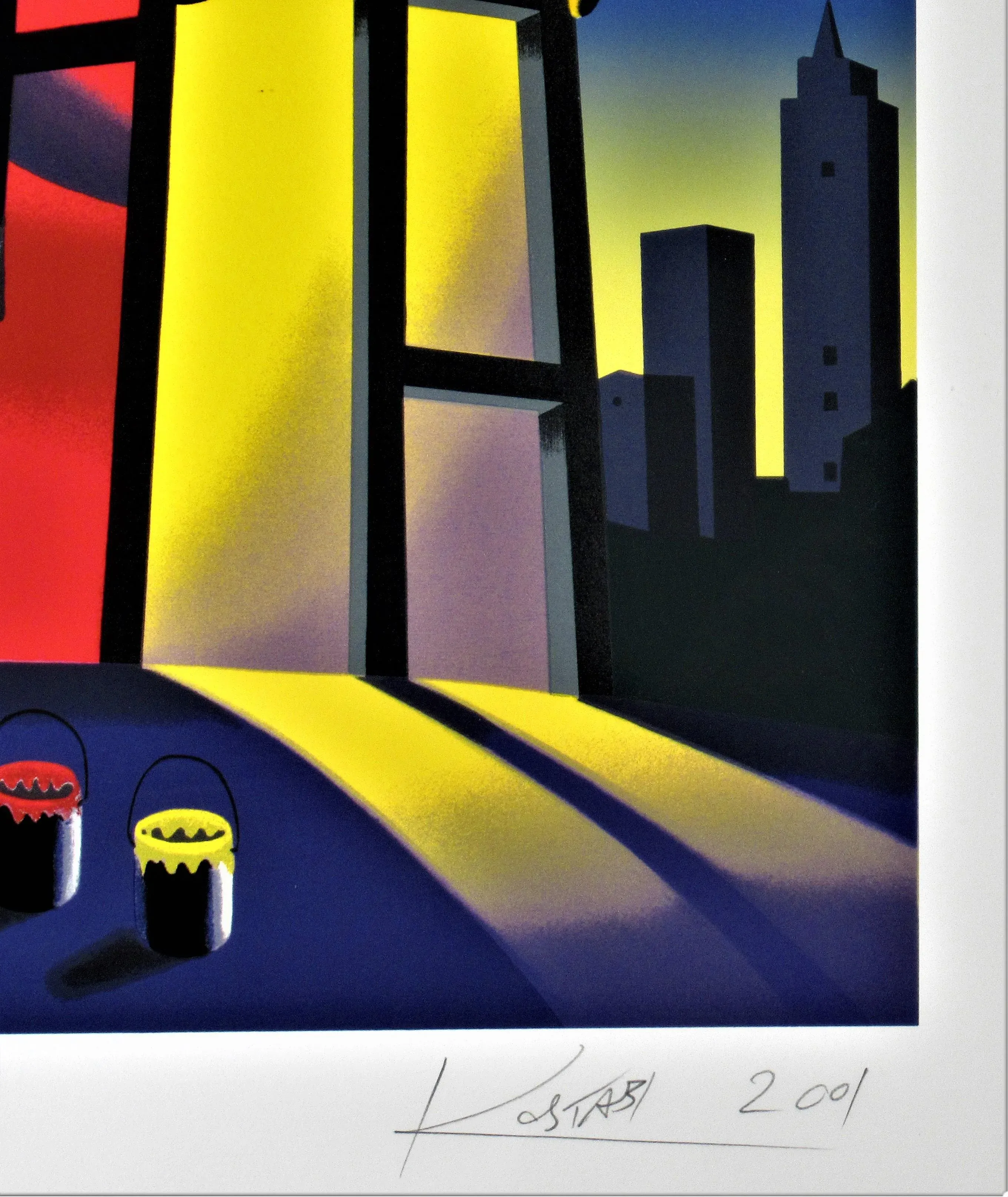 ☆マークコスタビ MARK KOSTABI 2001年 アクリル画１点物☆ Mark Kostabi, Panic in the Minefield, 2001 | Chairish