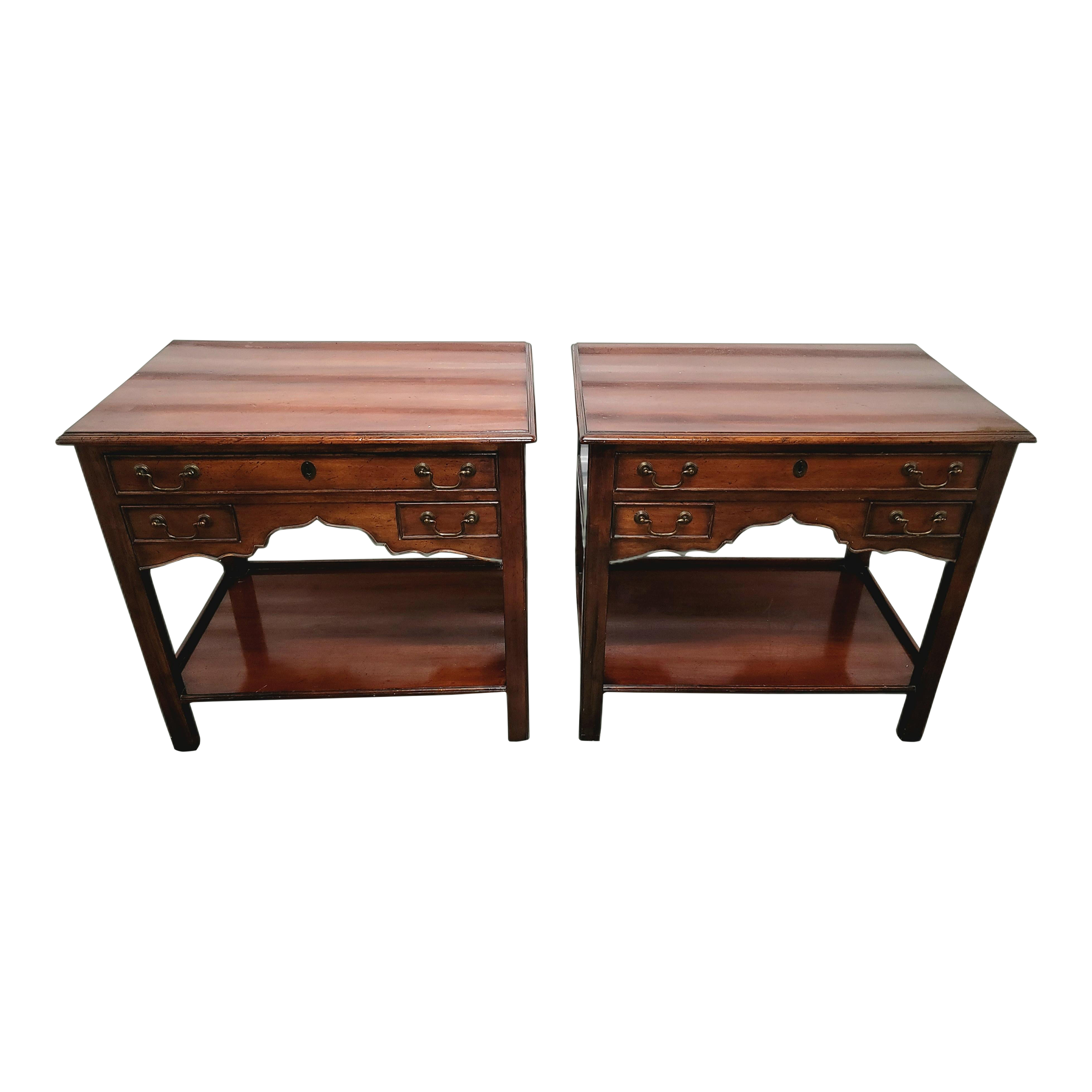 Baker Furniture Milling Road Chippendale Style Nightstands a Pair