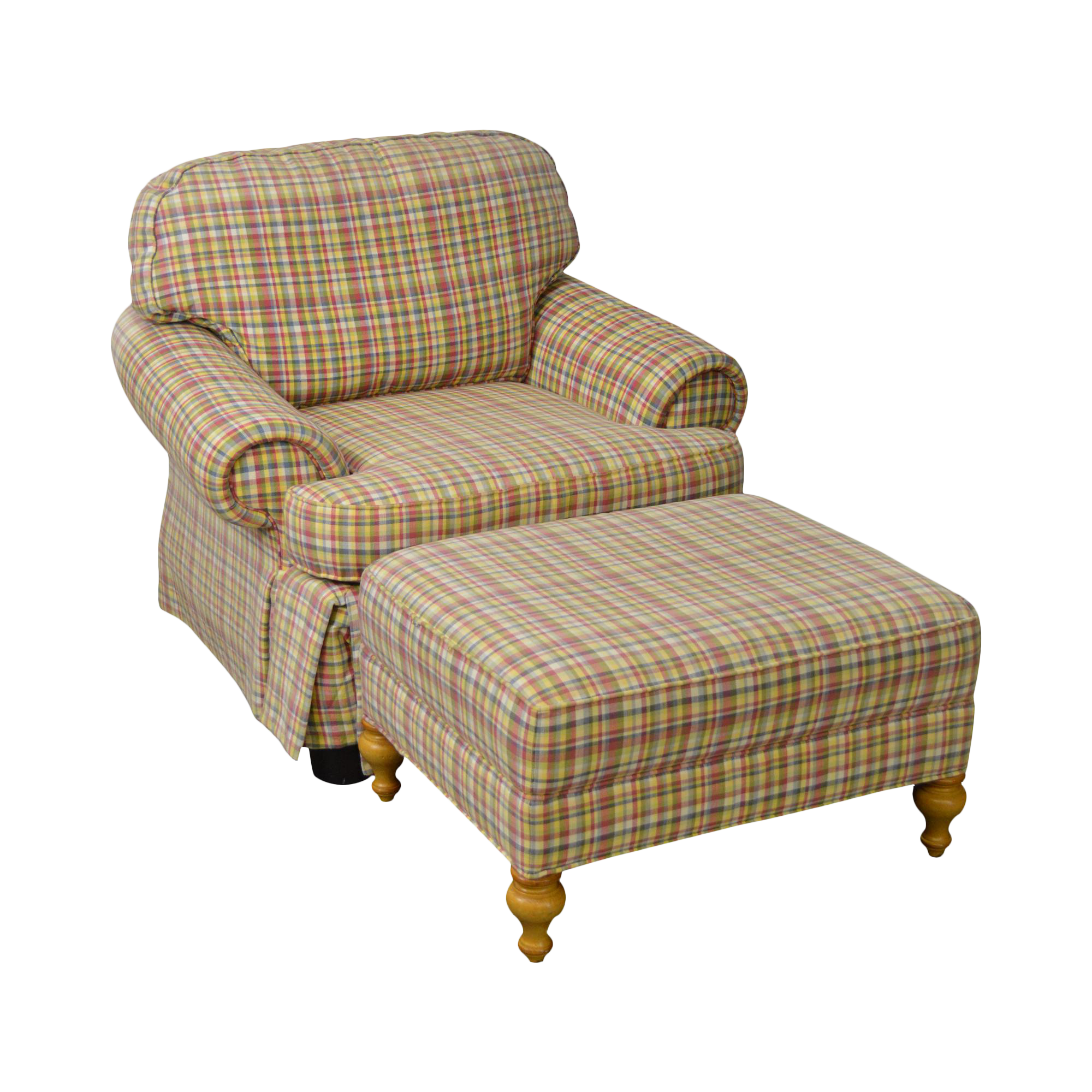 Wesley Hall Plaid Upholstered Club Chair w/ Ottoman Chairish