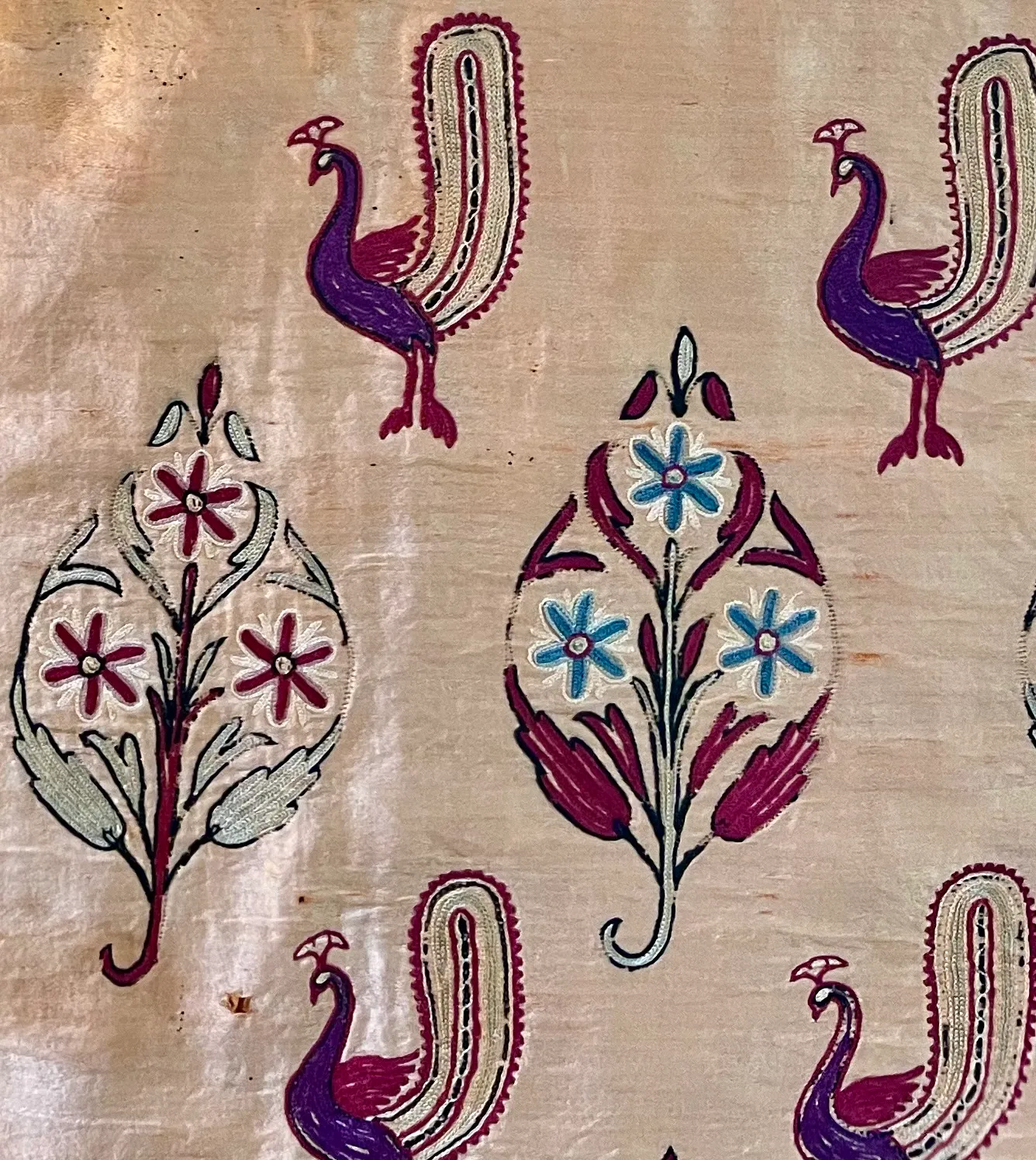 Antique Indian Silk Embroidery Textile, Framed