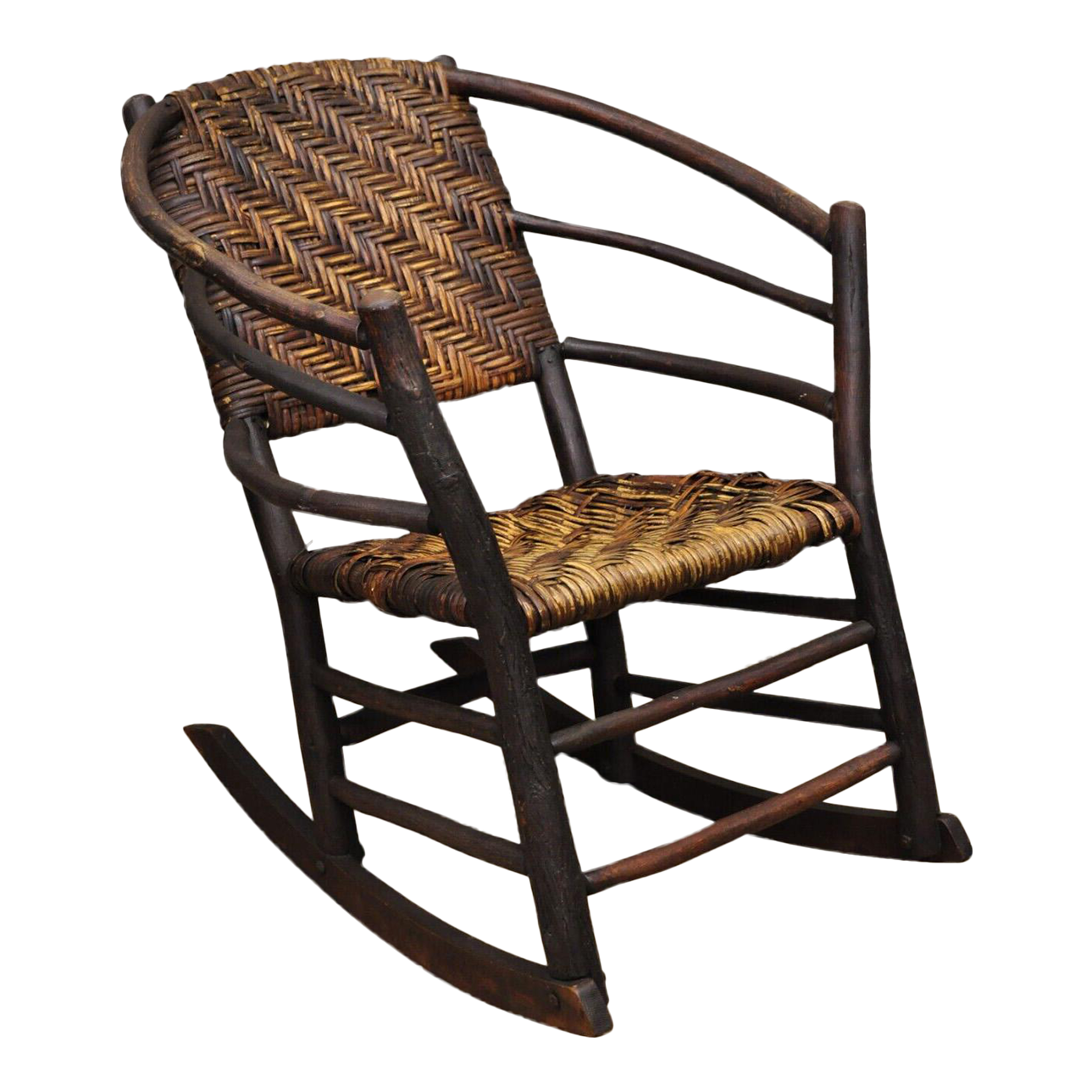 Vintage Adirondack Old Hickory Style Tree Branch Wood Frame Rattan