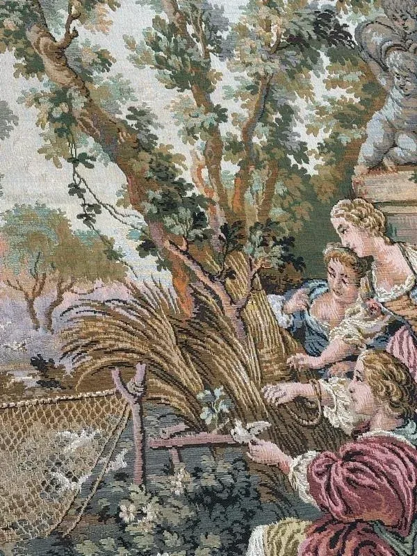 Vintage French Aubusson Jacquard Tapestry Hunting and Fishing