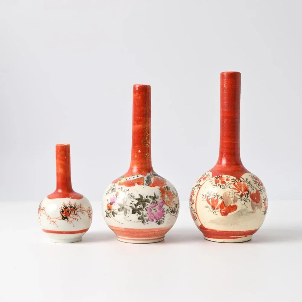 Antique Japanese Kutani Ware Porcelain Vase, 1890s, Set of 3