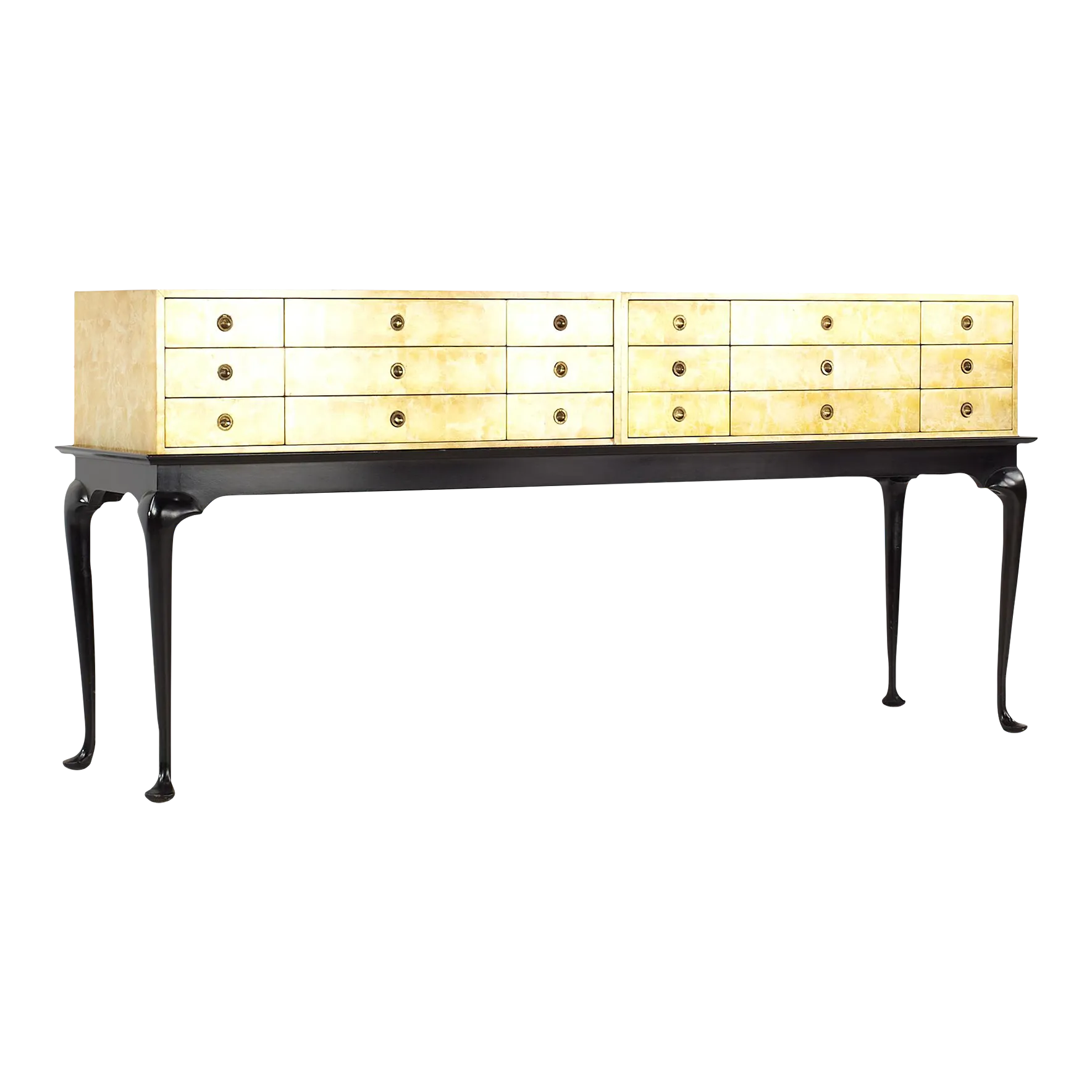 Kittinger Mid Century Gold Leaf Chest of Drawers on Black Lacquer Stand