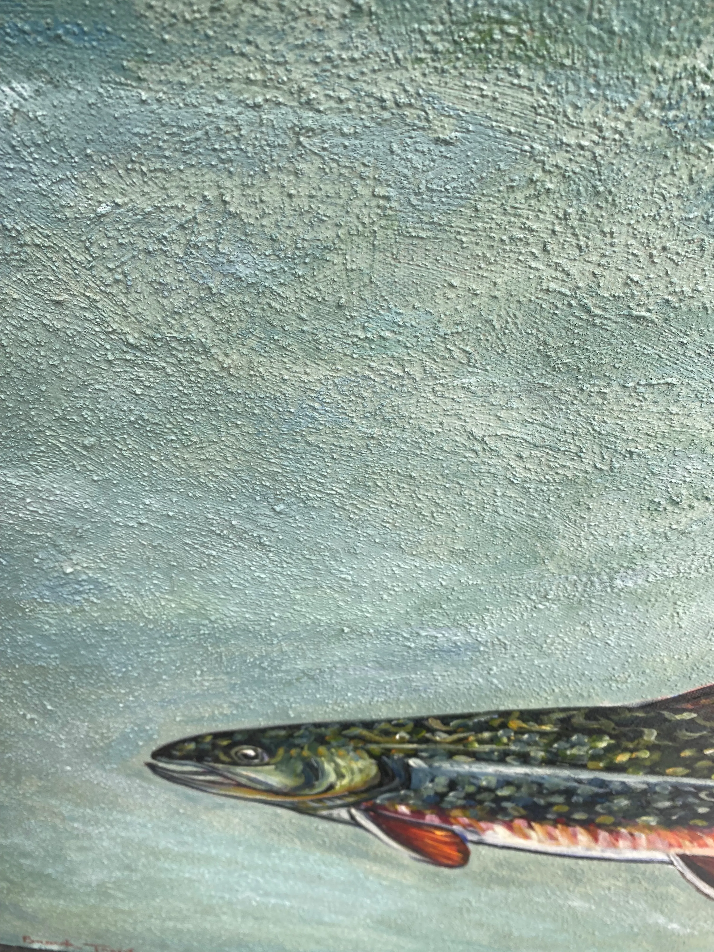 Late 20th Century Brook Trout Oil on Canvas Painting Signed Maria Reyes Jones