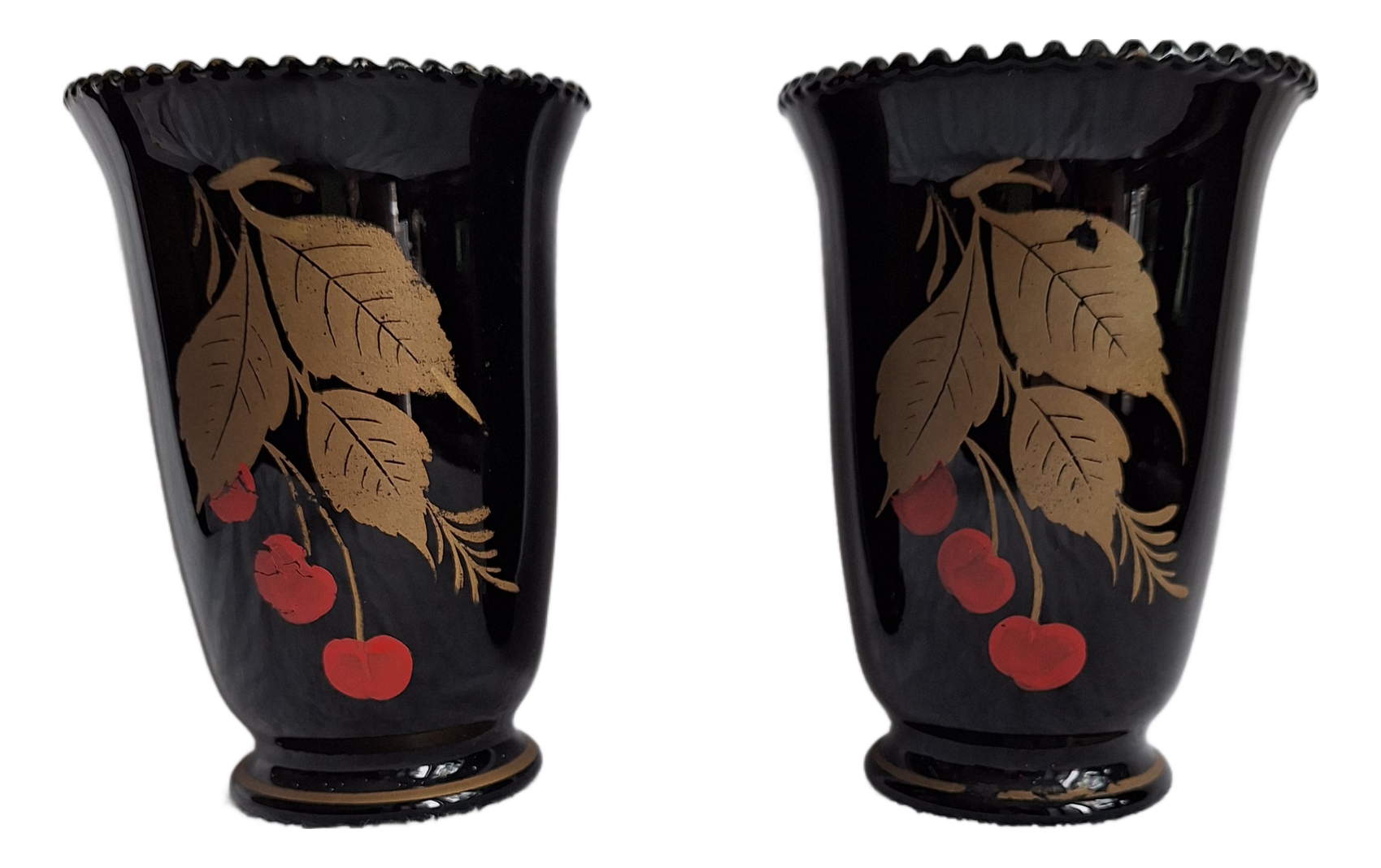 Art Deco Black Glass Vases, 1930s, Set of 2