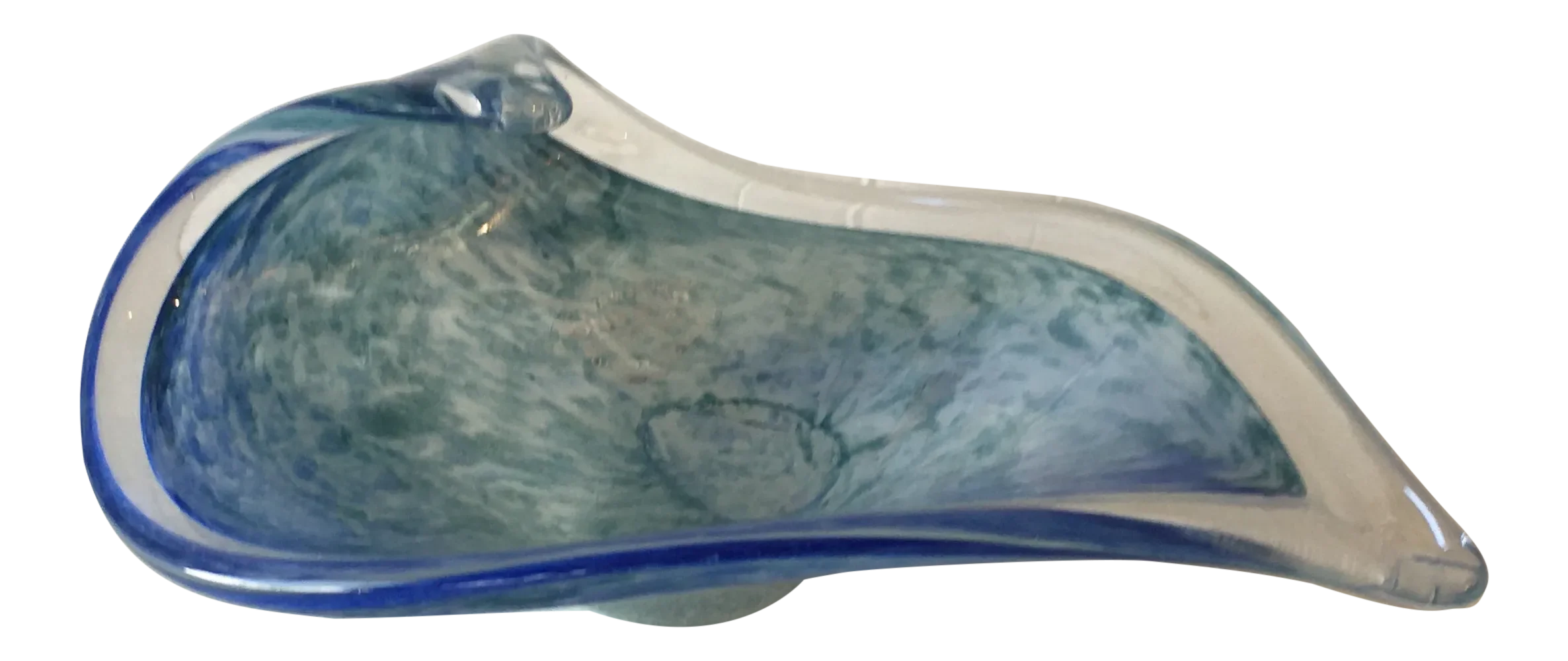 Mid - Century Murano Blue/ Green Hand - Blown Glass Catchall