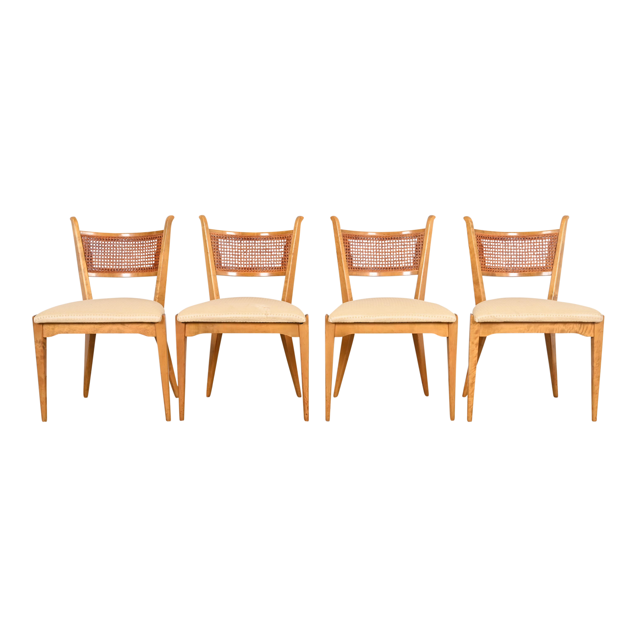 Edmond Spence Swedish Modern Sculpted Maple and Cane Dining Chairs, Set