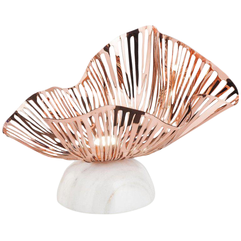 New "Lilly/T" Handmade Sculpture Table Lamp in Copper and White Marble