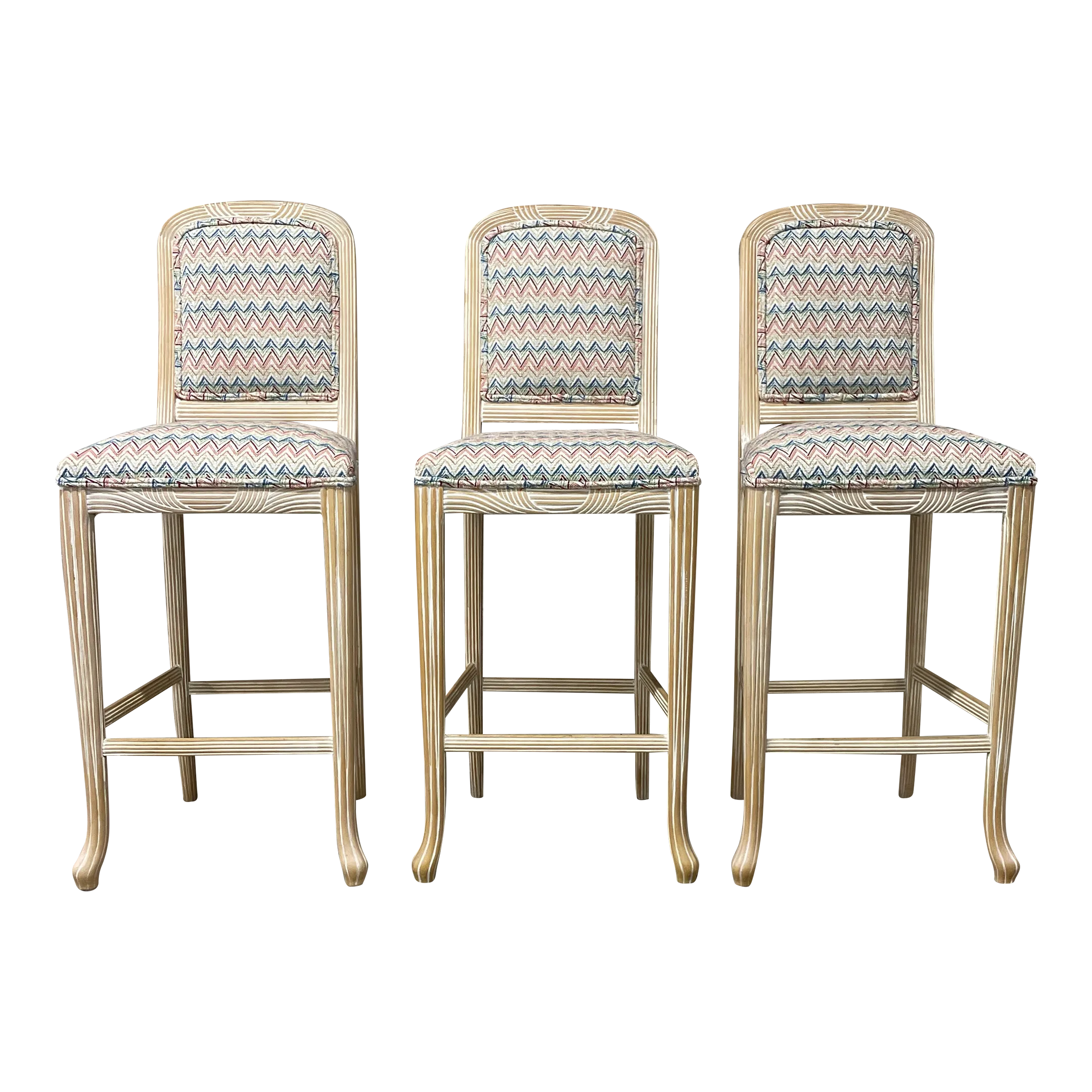 Faux Reeded Bamboo Bar Stools - Set of 3