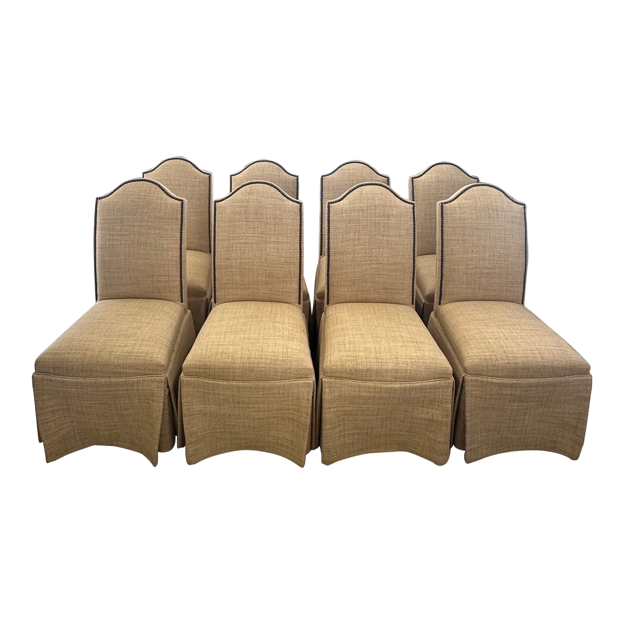 Lillian August Linen Dining Chairs With Pleated Skirts and Nailheads Set of 8