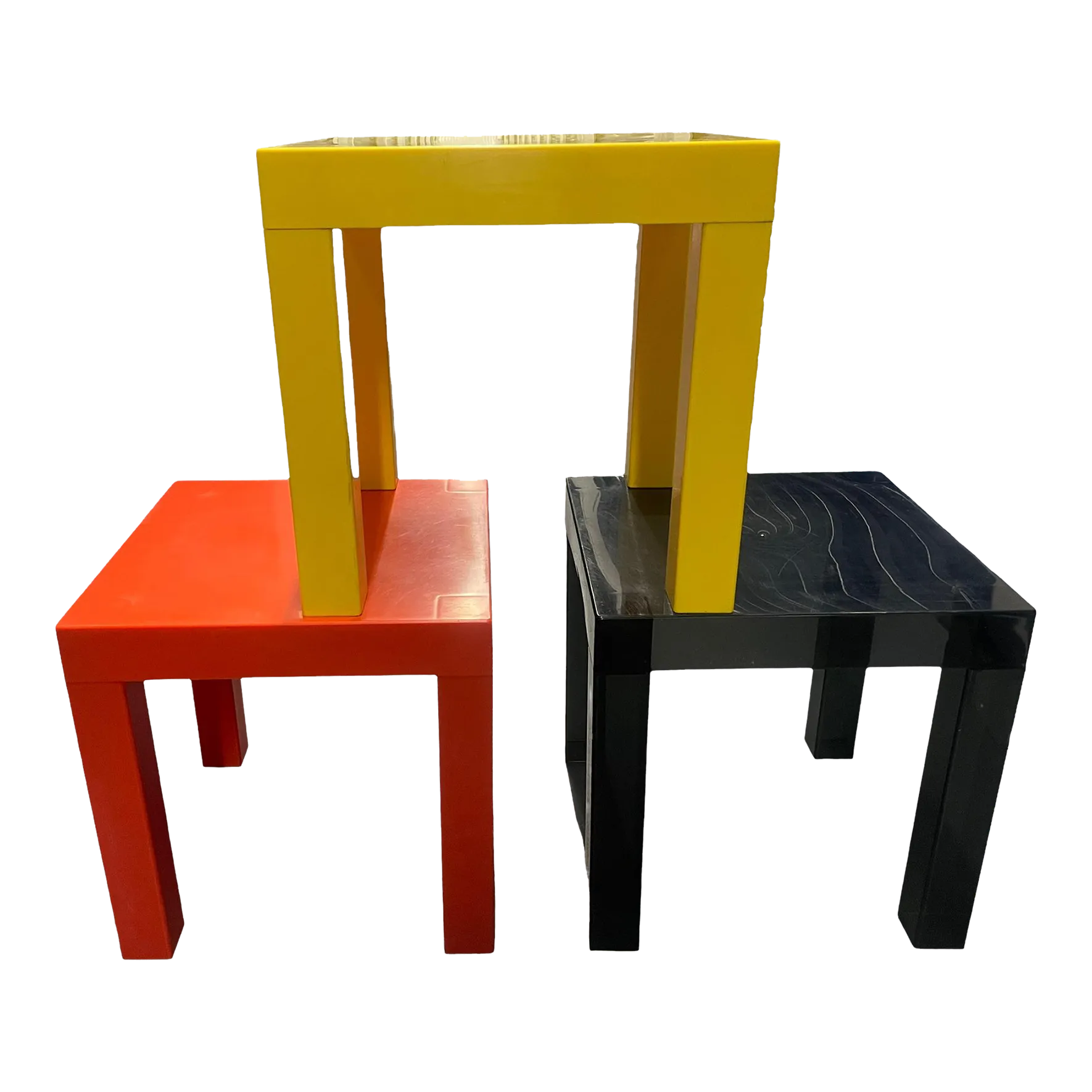 Mid Century Multi Color Plastic Parsons Tables - a Set of 3 Mid Century Multi Color Plastic Parsons Tables - a Set of 3
