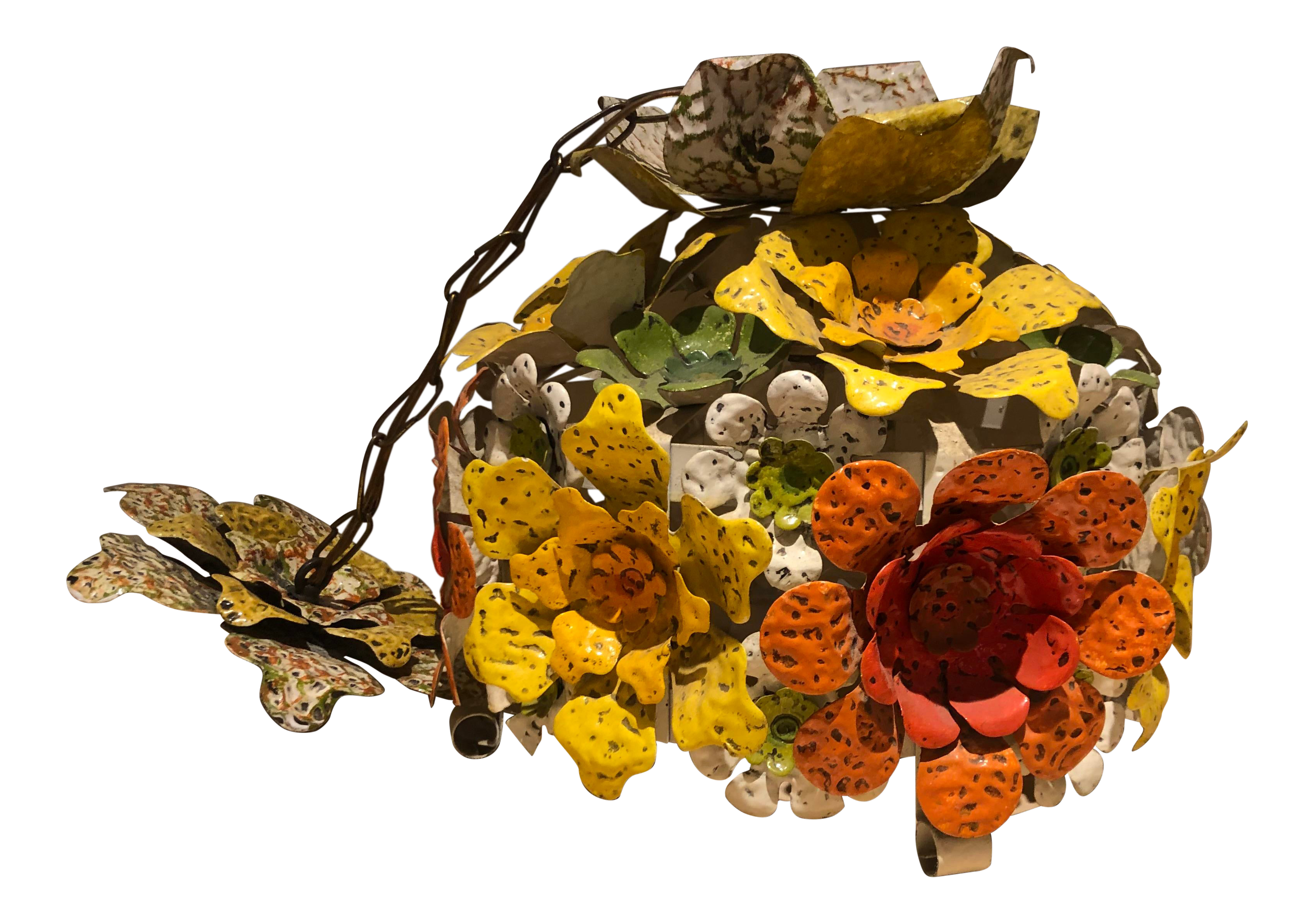 1950s Yellow And Orange Mexican Tin Floral Chandelier Chairish