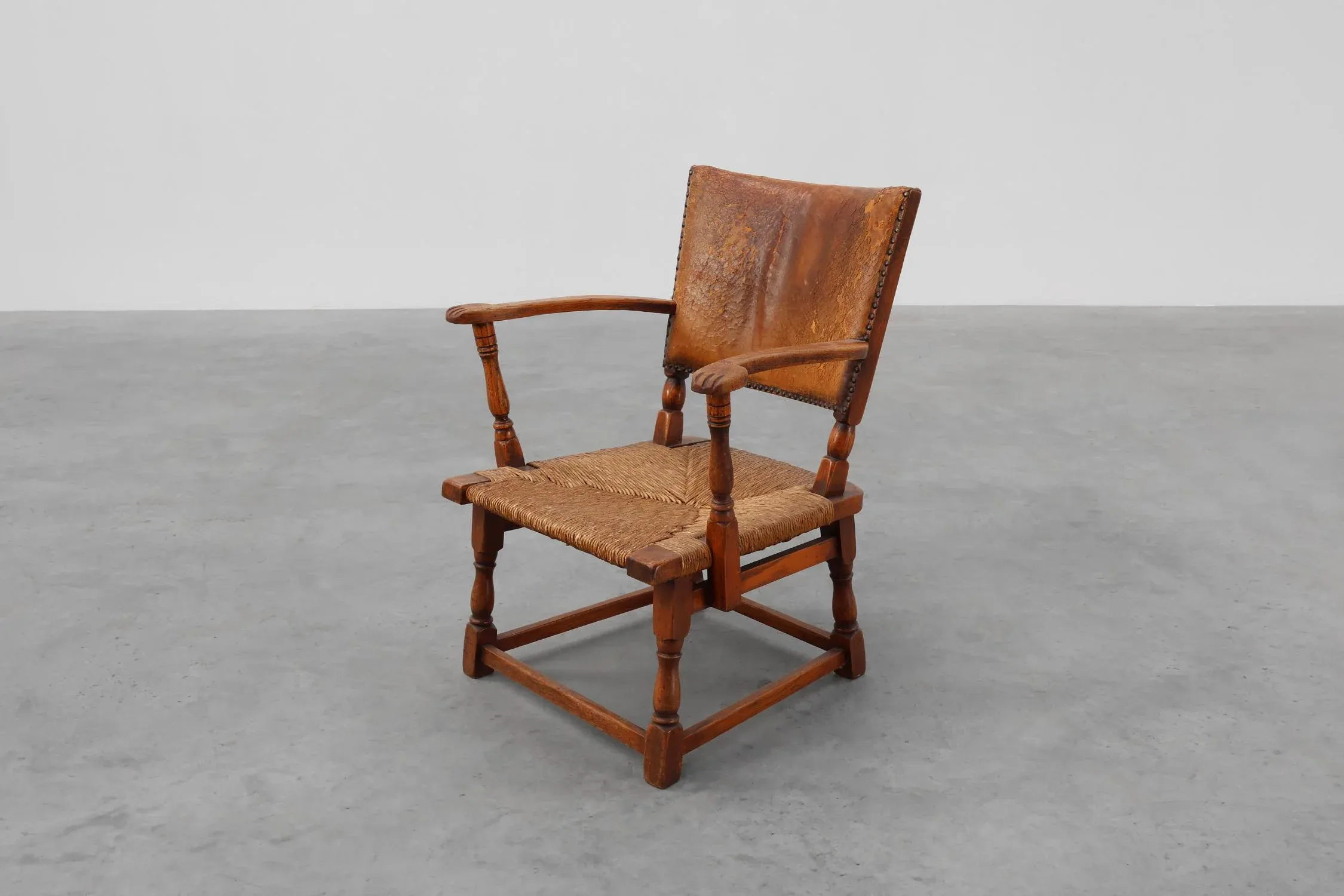Leather and Oak Armchair by Theo Ruth for Artifort, The Netherlands, 1940s