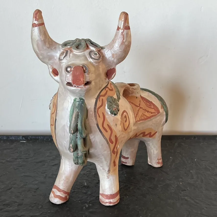 Antique Torito De Pucara Peruvian Old Folk Teracotta Pottery Bull