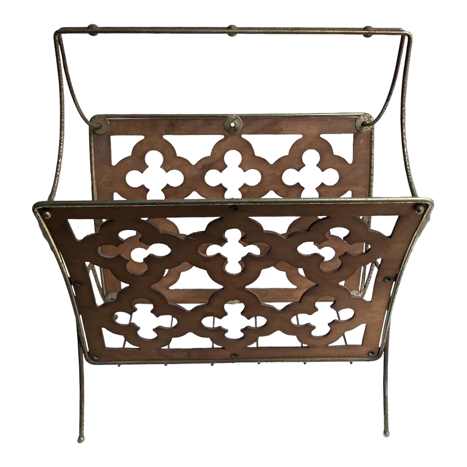 Mid Century Modern Quatrefoil Wood & Metal Magazine Rack Chairish