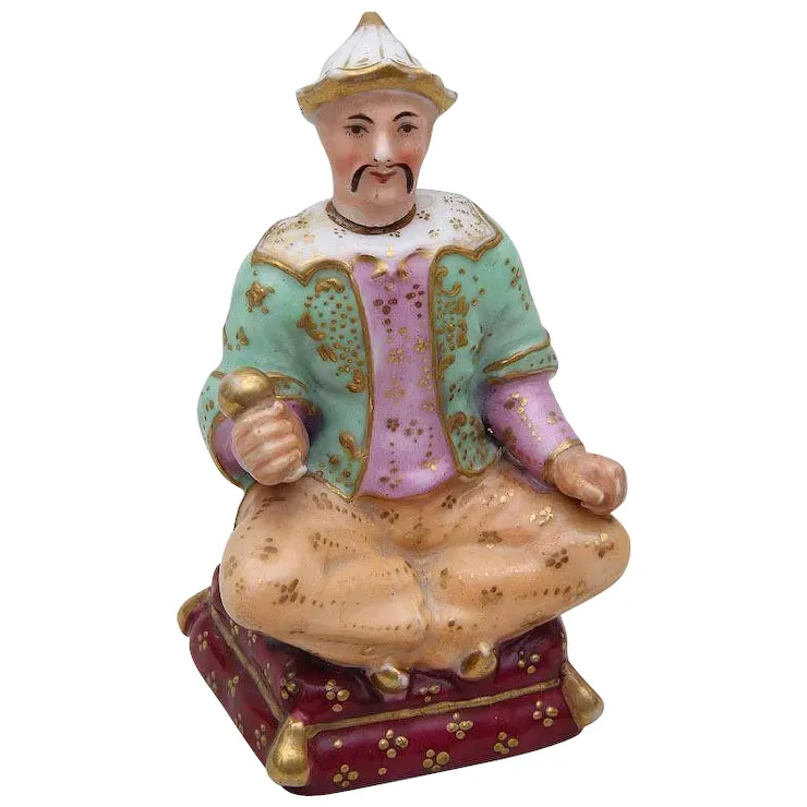 Antique French 19th Century Old Paris Porcelain Scent Perfume Bottle Chinese Man Figure