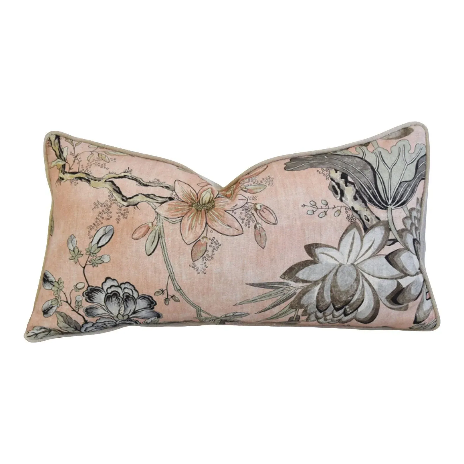 Anna French Blush Thibaut Floral Feather/Down Lumbar Pillow 24