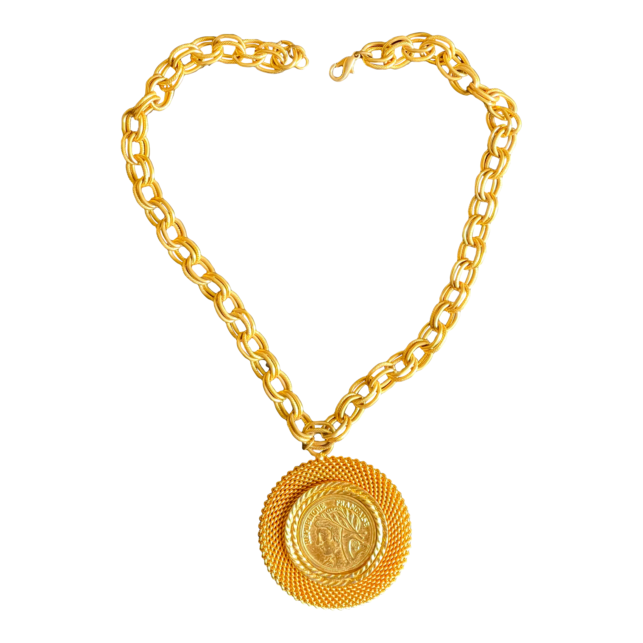 1980s Dauplaise Gold French Coin Style Necklace