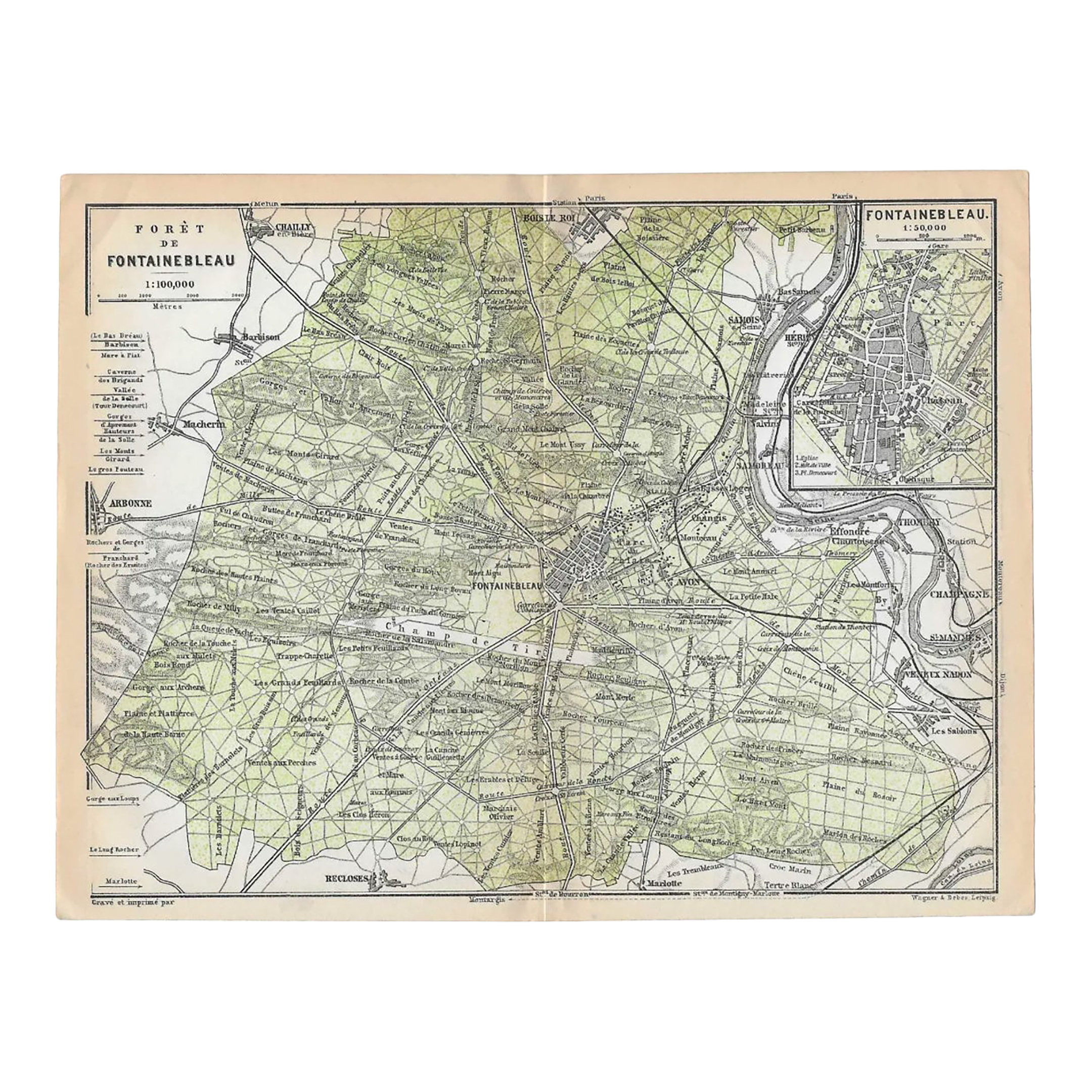 Antique Forest of Fontainebleau French Map
