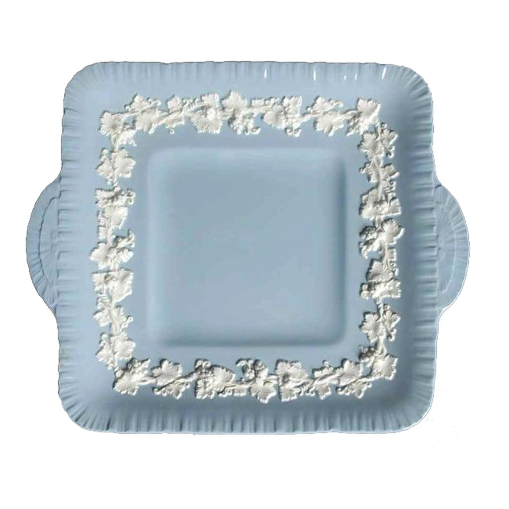 Vintage Wedgwood Embossed Queensware Square Handled Cake Plate