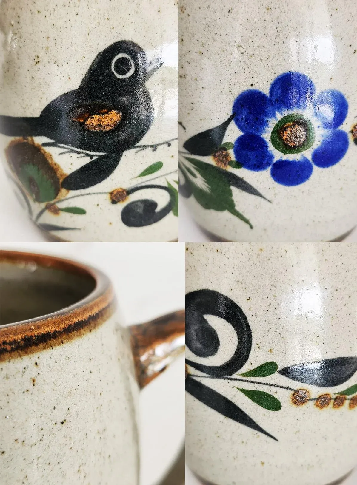 1970s Tonal Mexico Large Ceramic Coffee Mugs, Set of 2