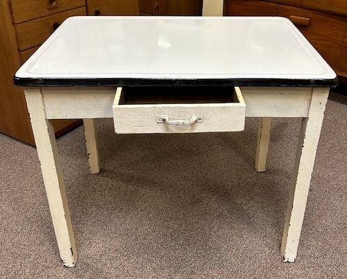 Vintage Enamel Top Table W/ Drawer c.1930 | Chairish
