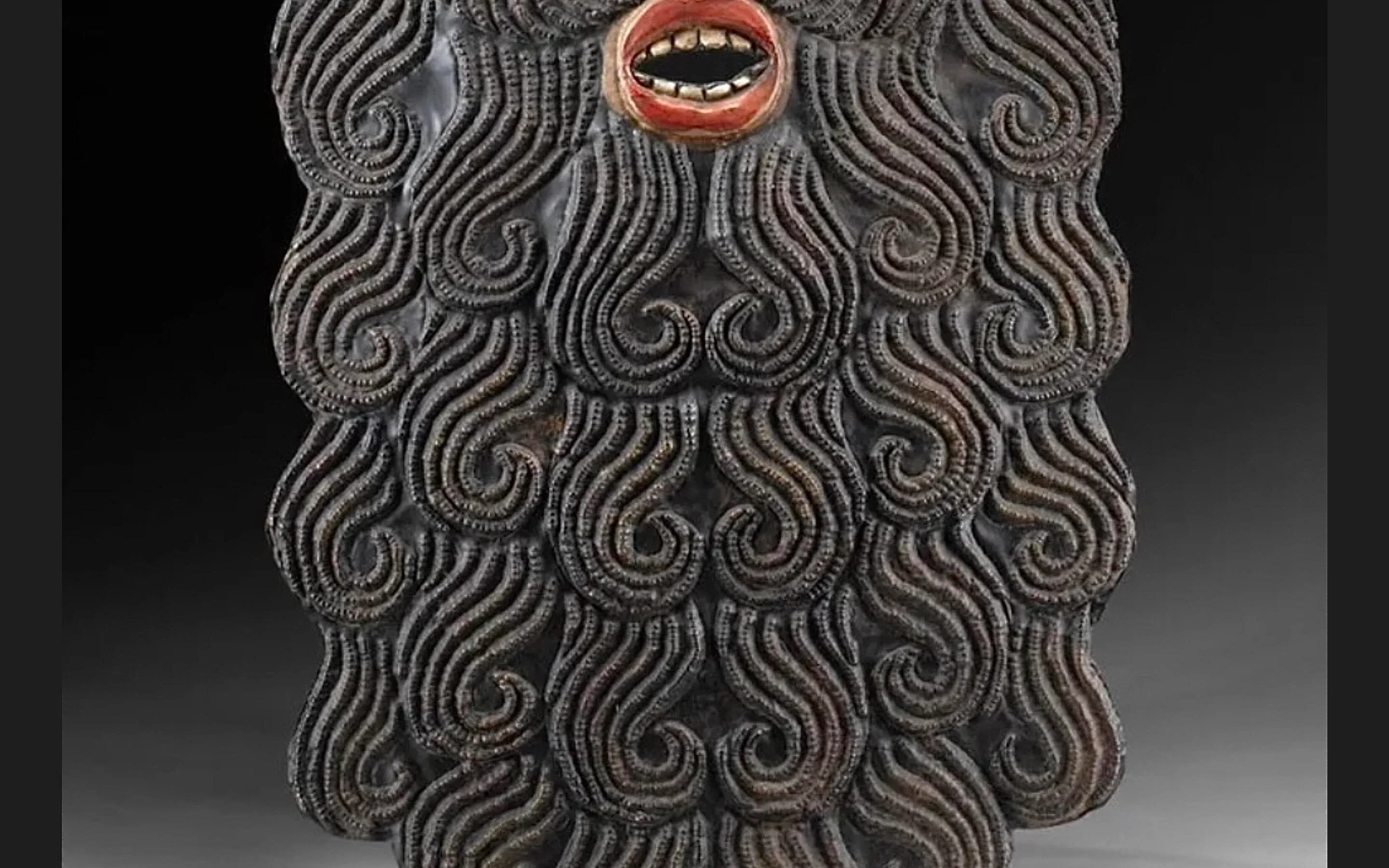 Mexican Guerrero Painted Copper Barbone Mask
