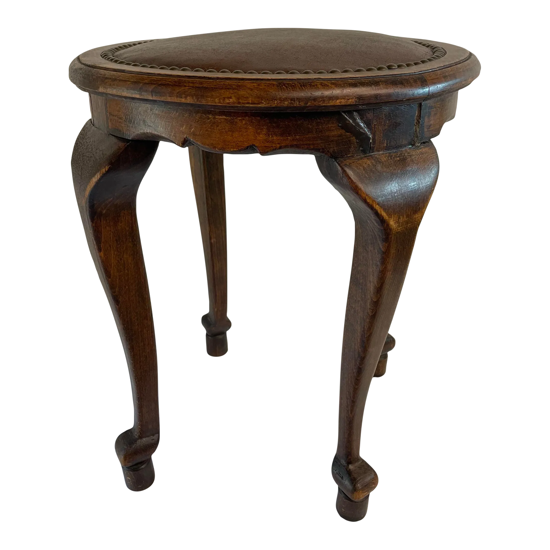 【MARKET B】PECRE Vintage Stool PC0013ST Vintage Rustic European Leather Top Stool | Chairish