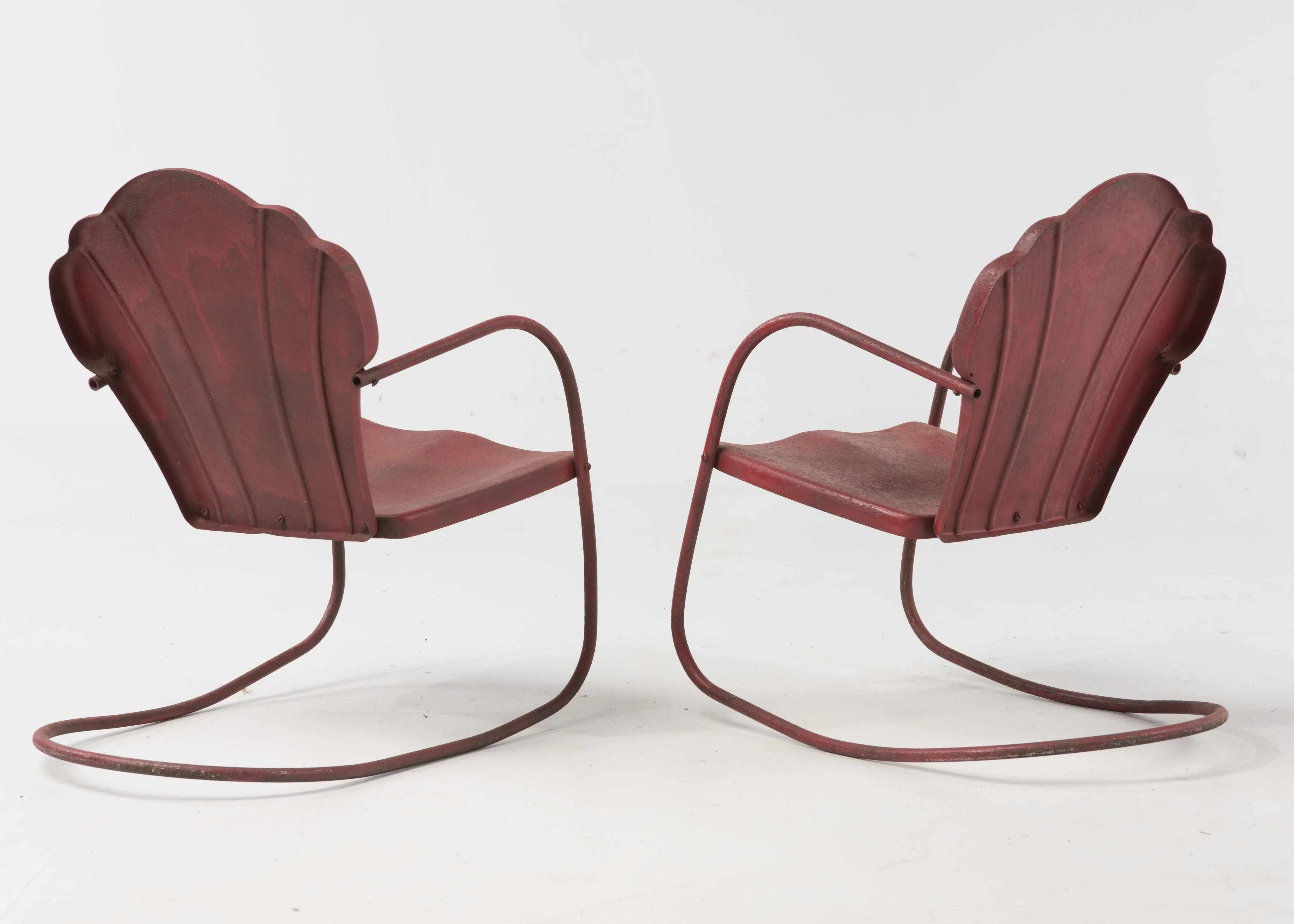 Vintage Mid Century Children's Metal Clamshell Back Spring Rockers