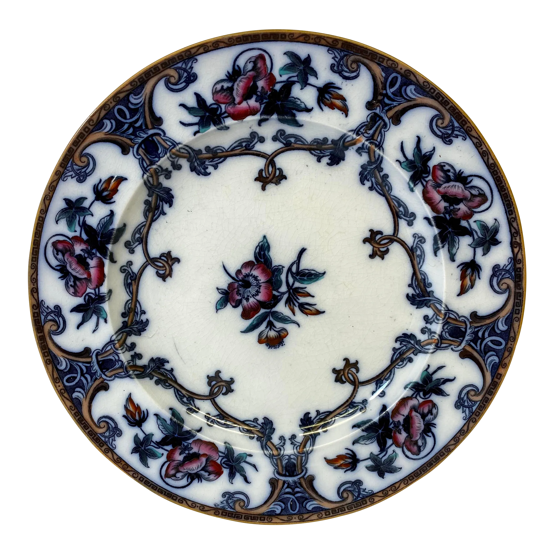 Antique Wedgwood Pearl-Ware Flow Blue Shannon Pattern Dinner Plate From England - Circa 1850