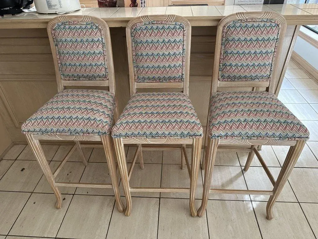 Faux Reeded Bamboo Bar Stools - Set of 3