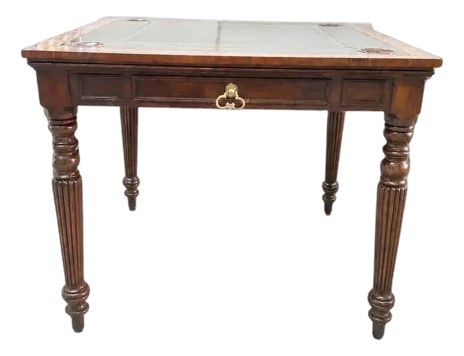 Maitland-Smith Leather Inset Mahogany Game Table | Chairish