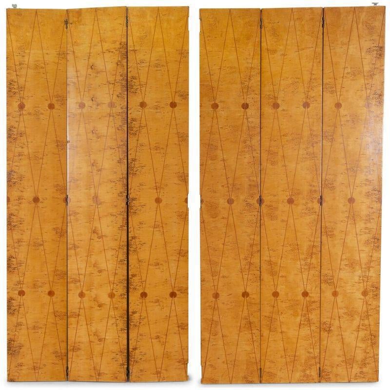 1930s Vintage Art Deco Six Panel Birdseye Maple Marquetry Folding