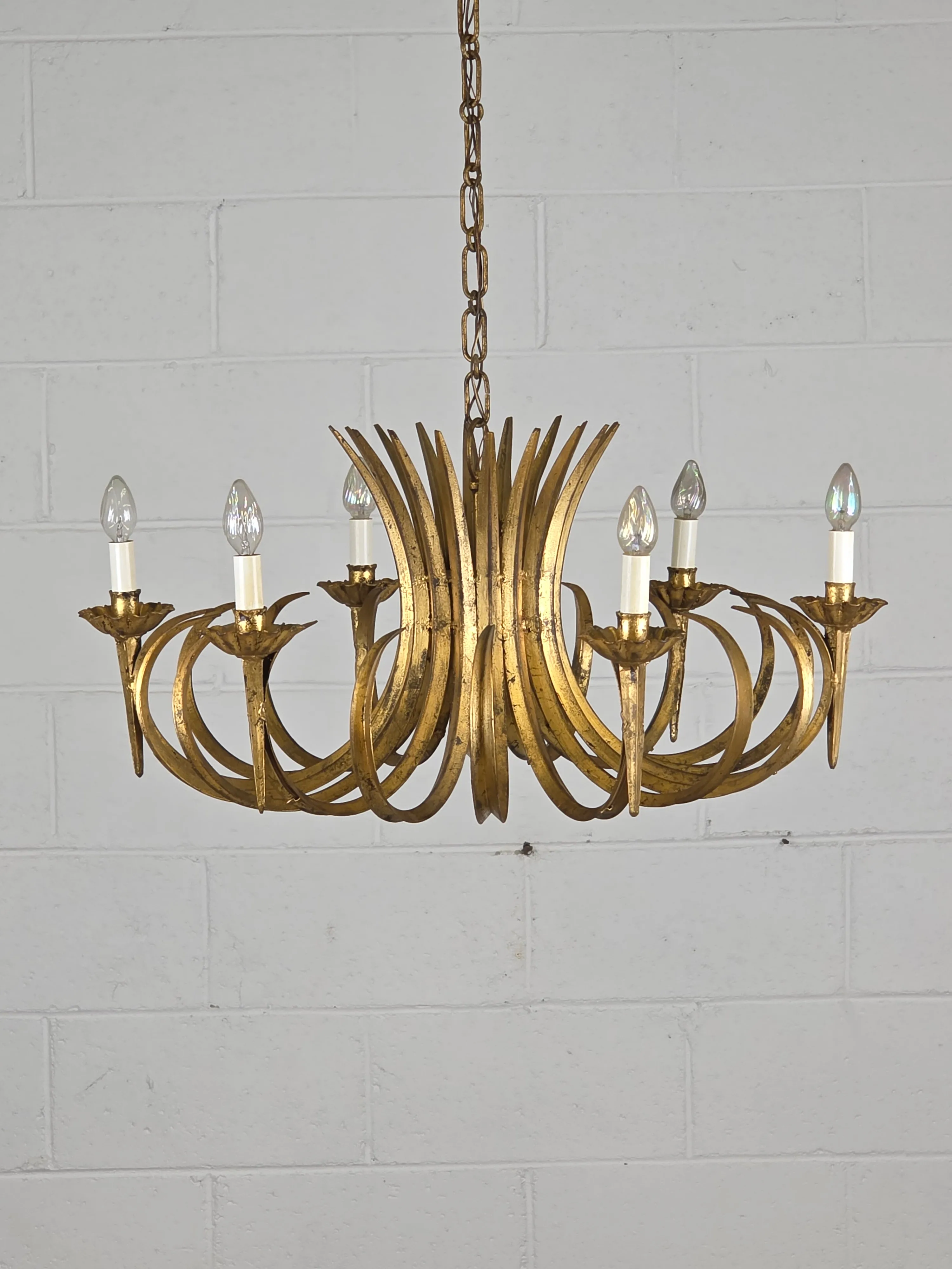 1960s Hans Kögl Gilt Metal Sheath of Wheat Chandelier | Chairish