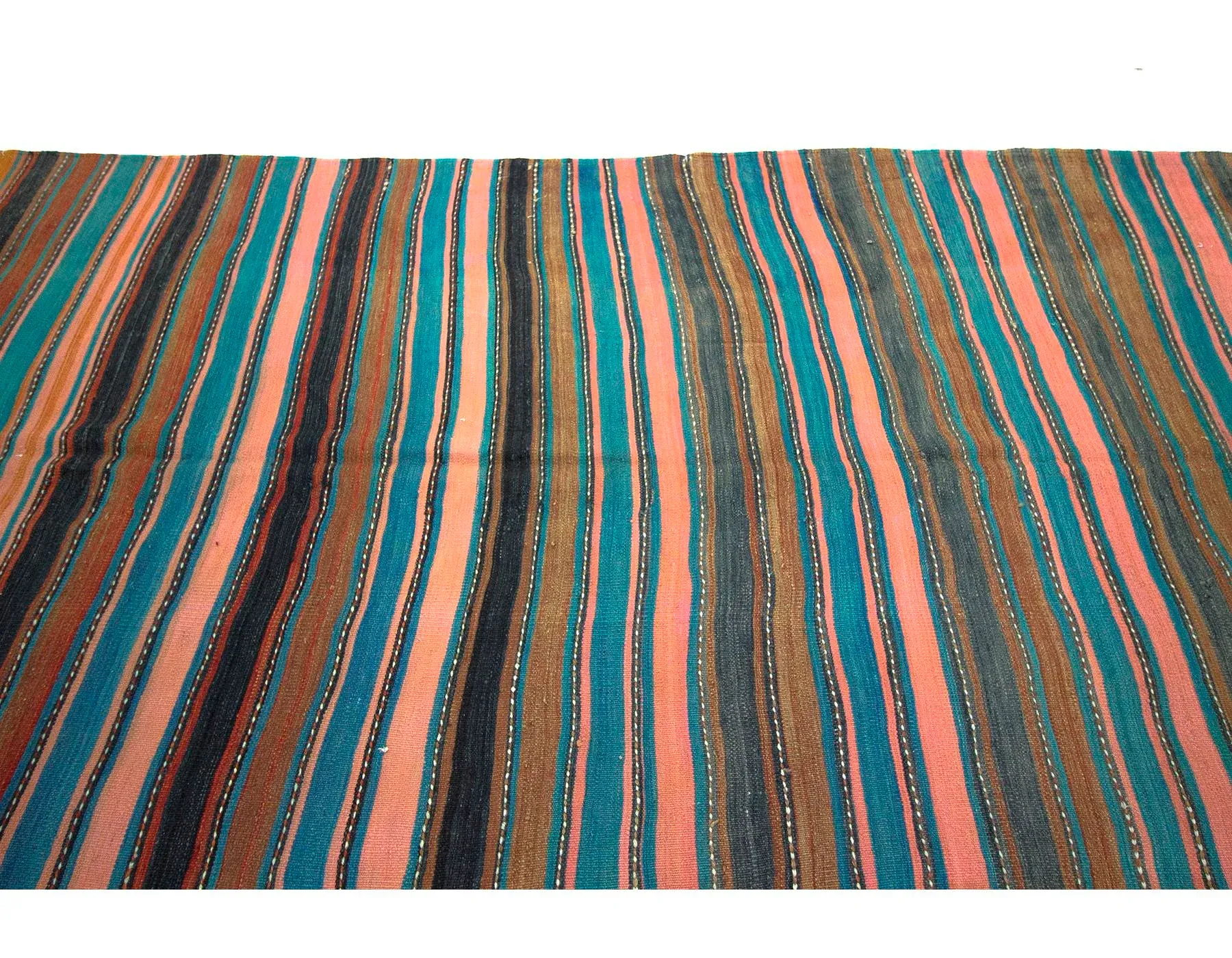 1960s Vintage Turkish Denizli Kilim Rug- 5′4″ × 11′5″