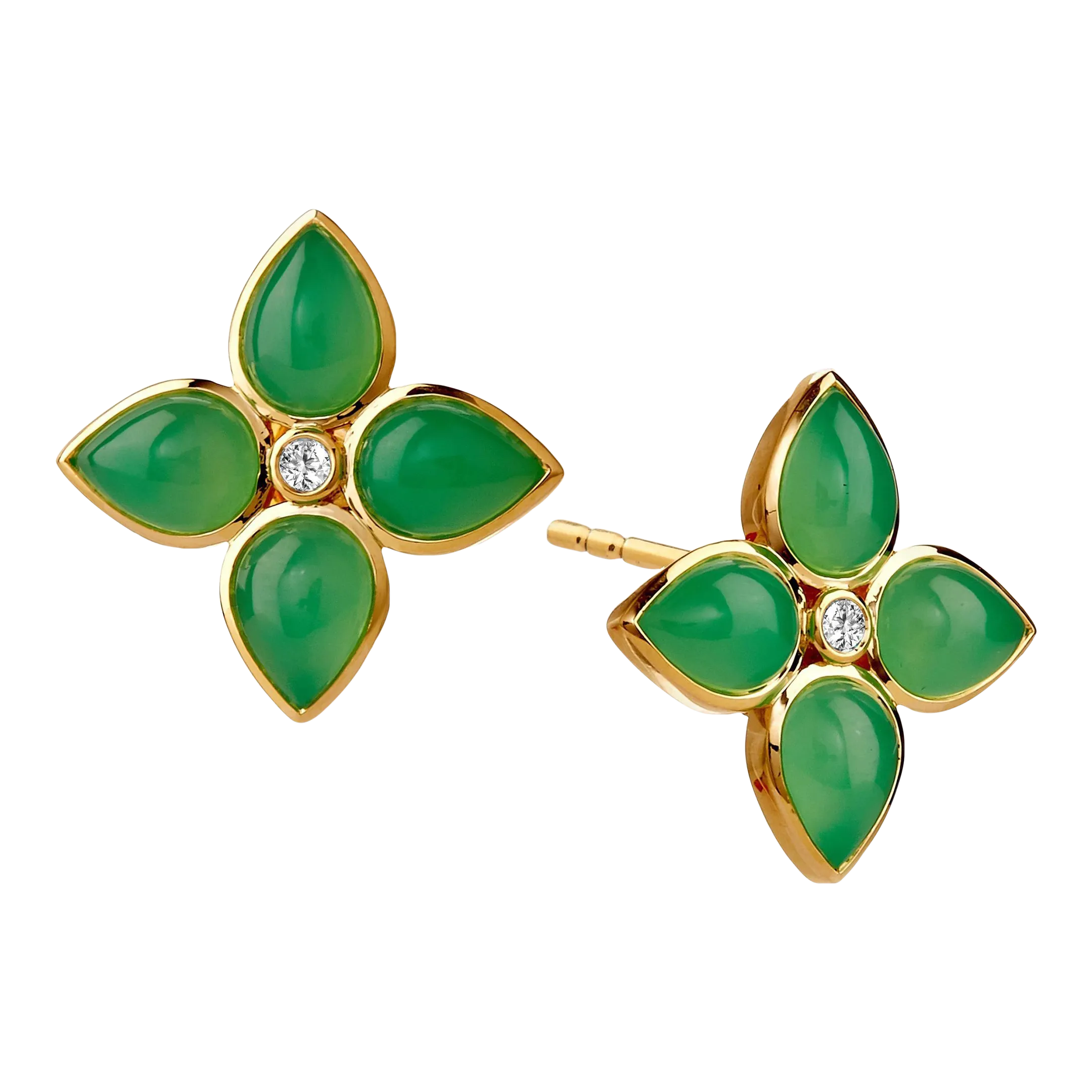 Syna Yellow Gold Chrysoprase Earrings with Champagne Diamonds, a Pair