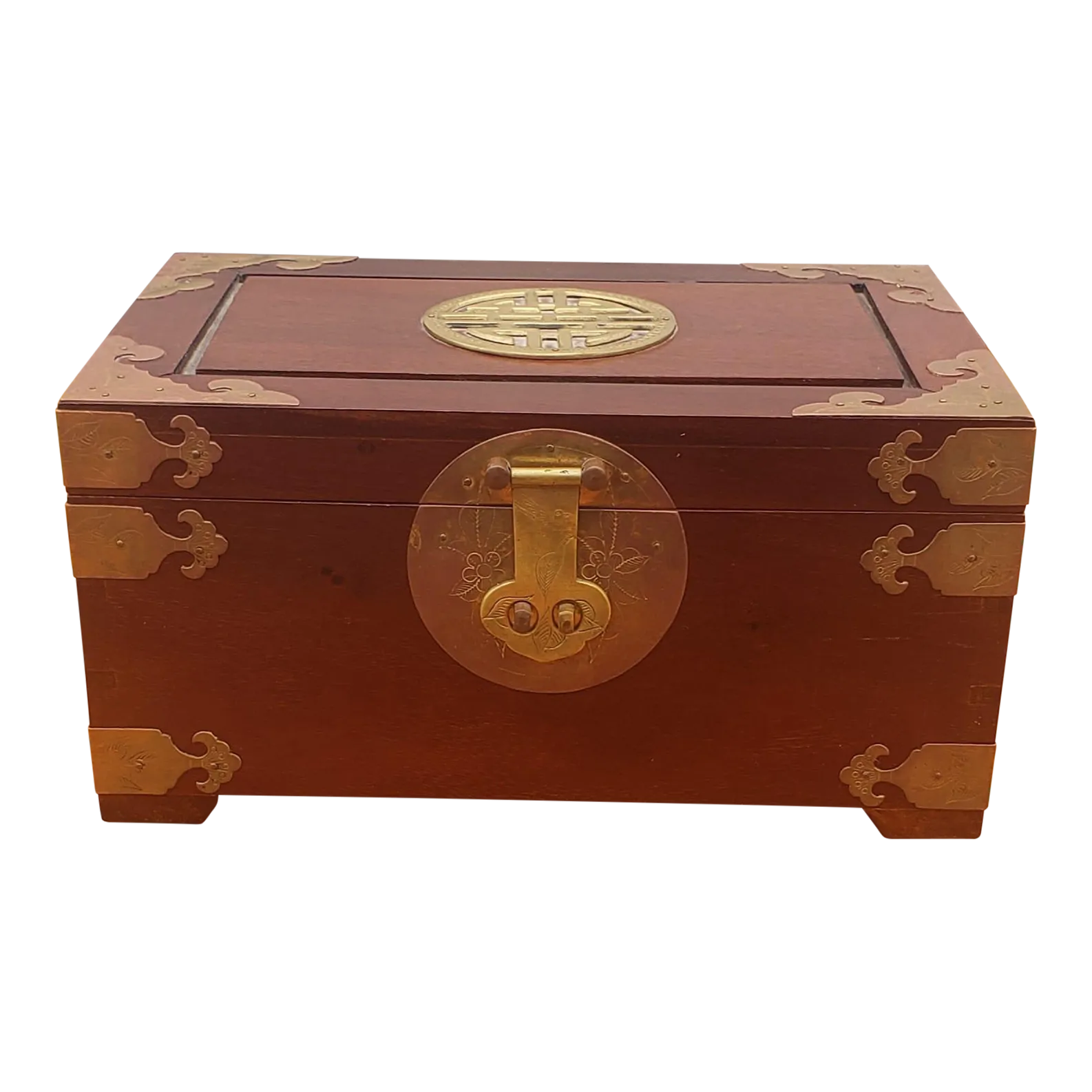 Asian Brass Mounted Rosewood Jewelry Box With Lock and Key Chairish