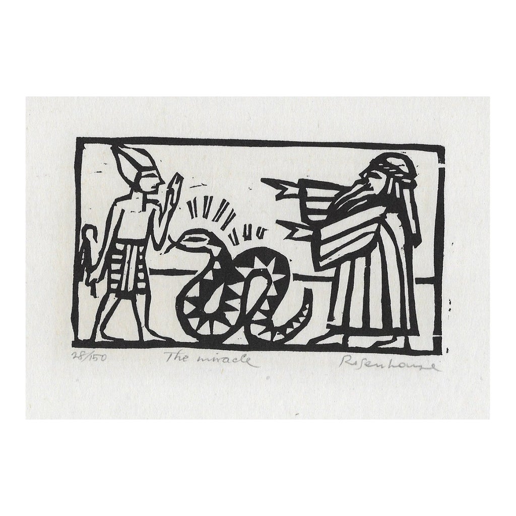 1966 Irwin Rosenhouse the Miracle Snake and Pharaoh Woodcut | Chairish