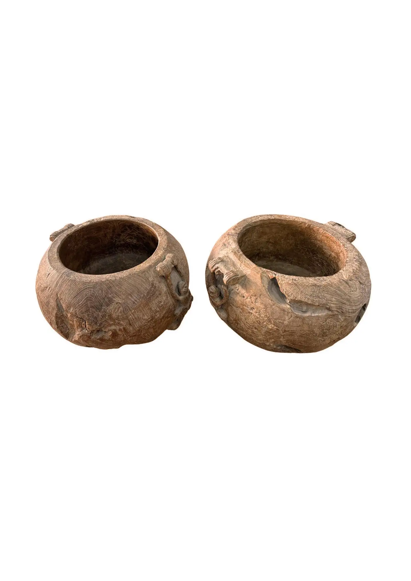 Set of Monumental Mid-20th Century Teak Burl Wood Bowls, Hand-Carved
