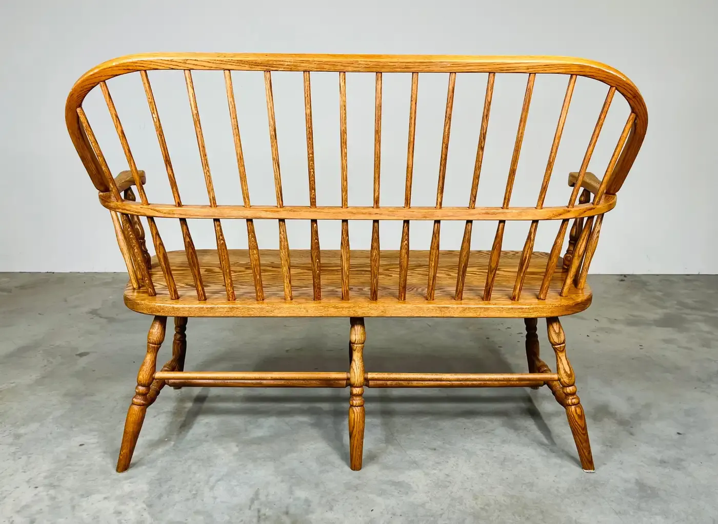 Vintage Oak Windsor Spindle Back Prosper's Bench or Settee 1970s
