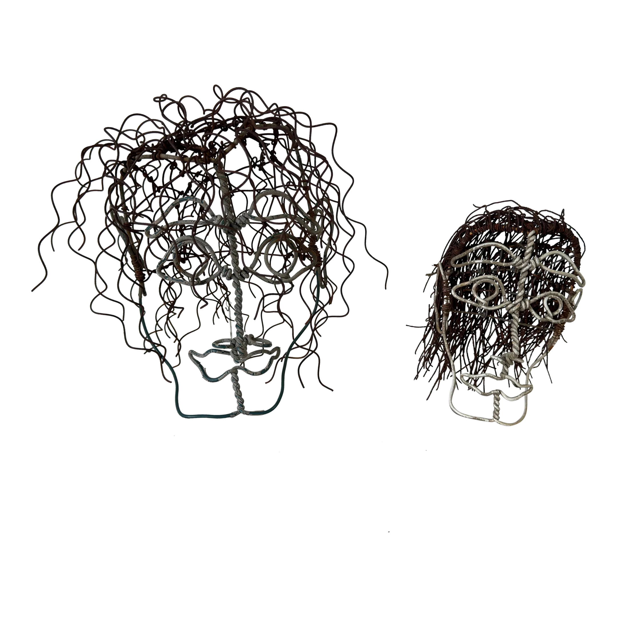 1970s Mid-Century Brutalist Abstract Art Wire Metal Man Head Sculptures - a Pair 1970s Mid-Century Brutalist Abstract Art Wire Metal Man Head Sculptures - a Pair