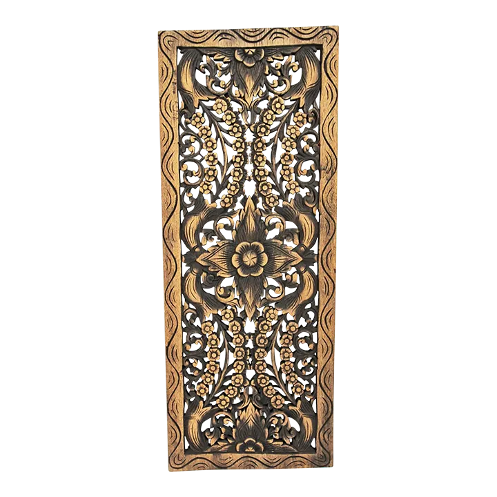 Contemporary Carved Antique Brown Teak Panel Chairish