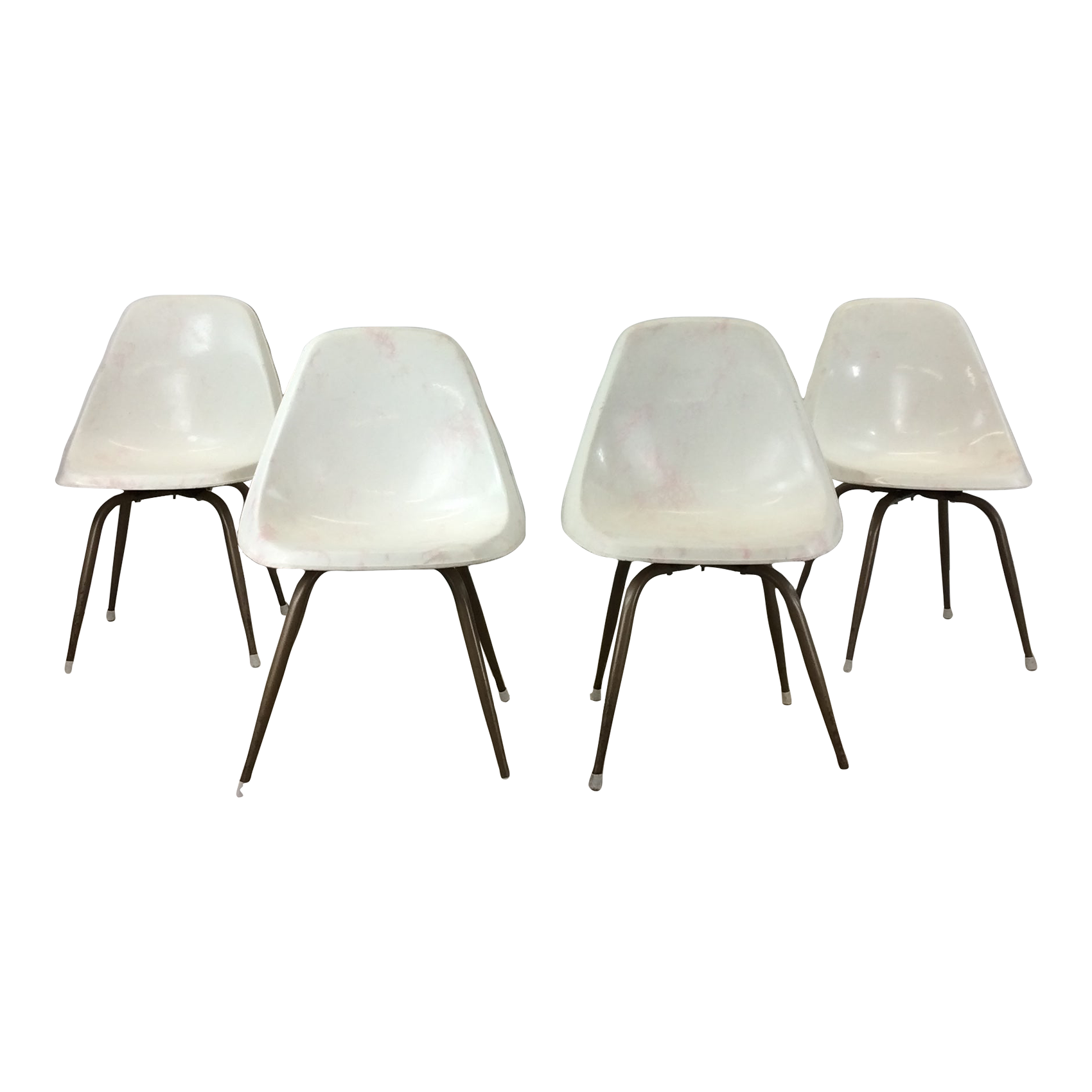 Mid Century Modern Set of Four Molded Plastic Chairs With Swivel