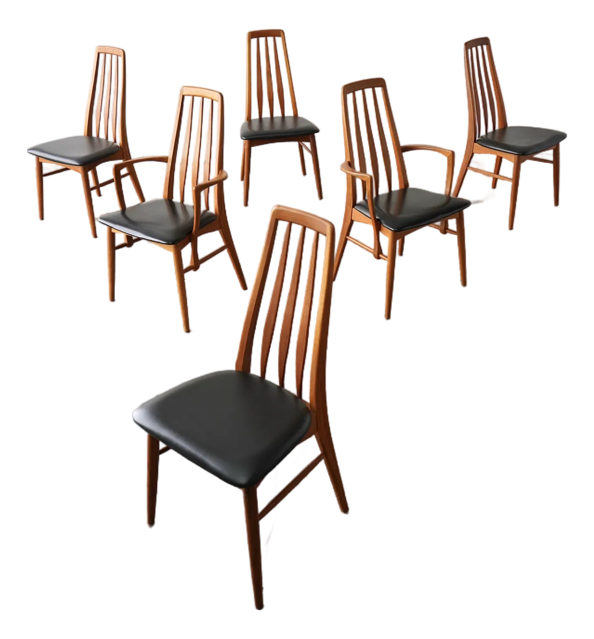 1960s Mid-Century Modern Danish Set of 6 Chairs in Teak Model Eva