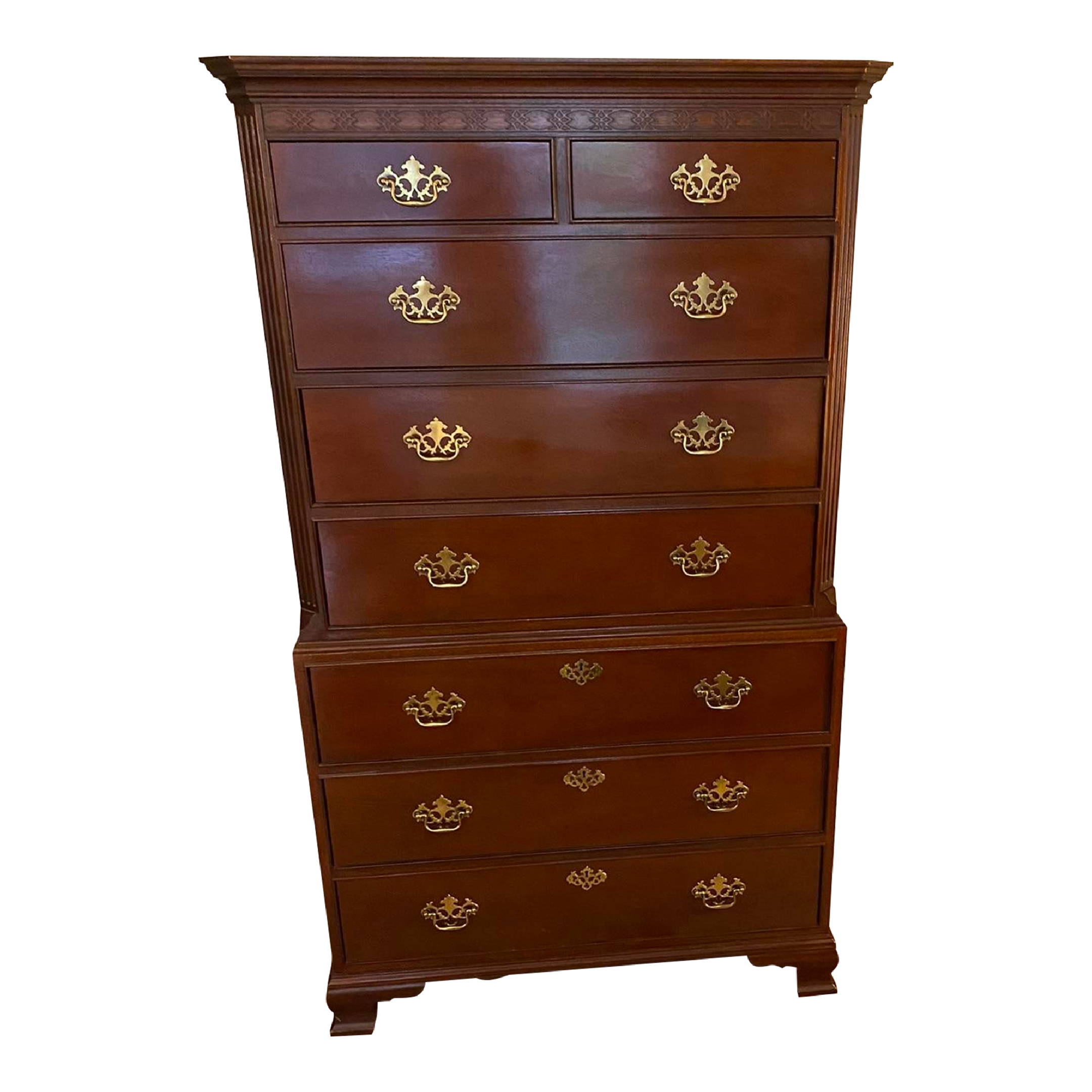 Vintage Traditional Baker Mahogany Chest on Chest 8 Drawer Dresser