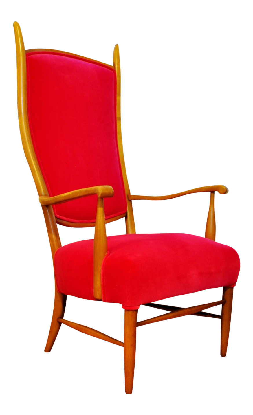 1950s Edward Wormley for Dunbar High Back Upholstered Arm Chair in Fuchsia Pink Velvet Chairish