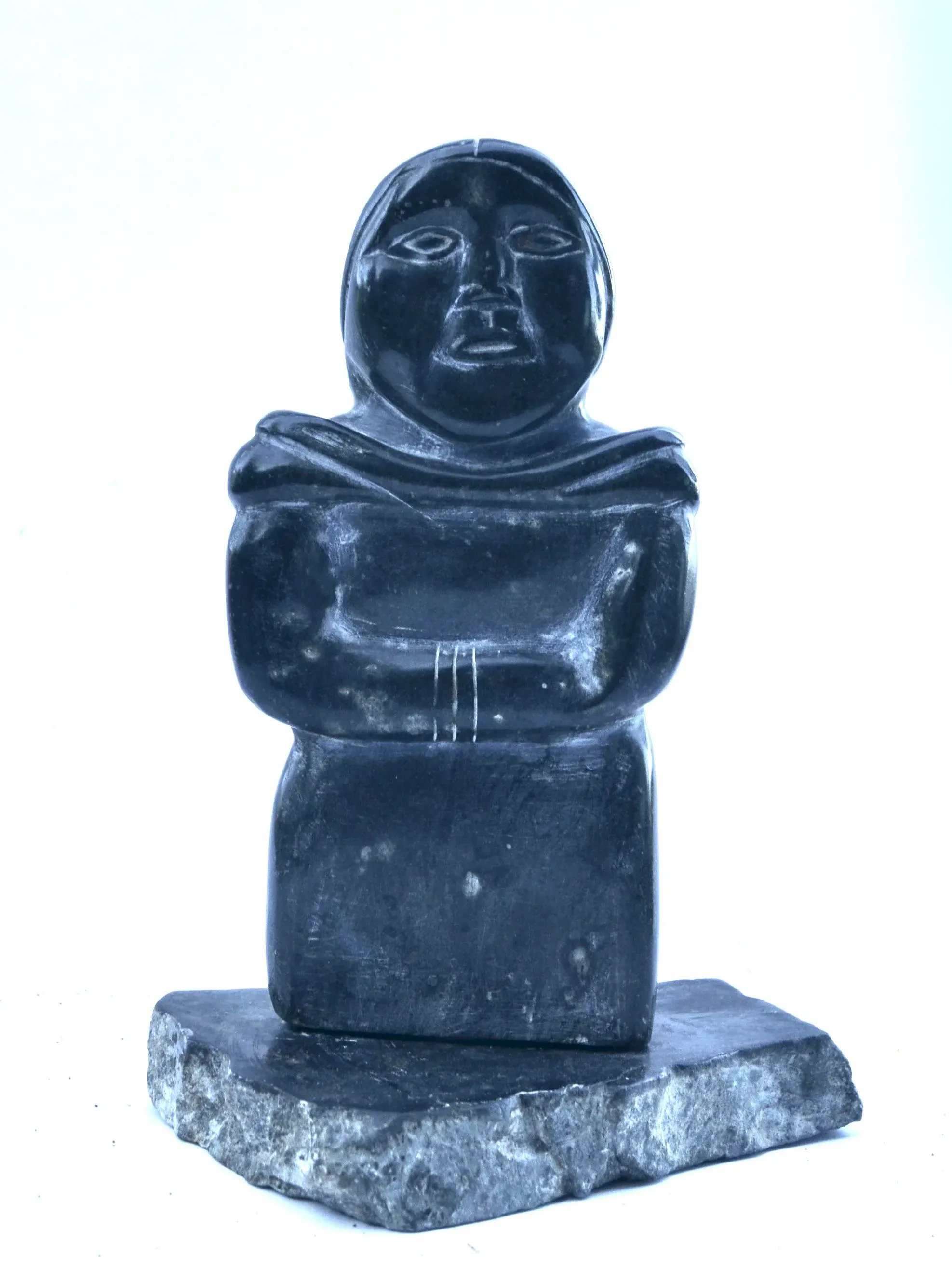 1950-60s Inuit Stone Carving Standing Woman With Braid