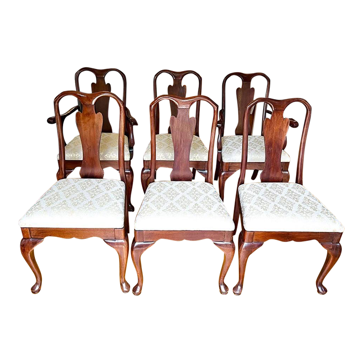 1940s Queen Anne Dining Chairs With New Upholstery Set of 6 Chairish
